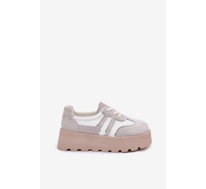 Semišové tenisky na platformě model 22095152 bílé - Goe