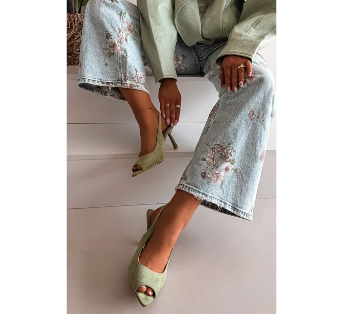 Dámské sandály na jehlovém podpatku Eko semiš zelené model 22092022 - Boto