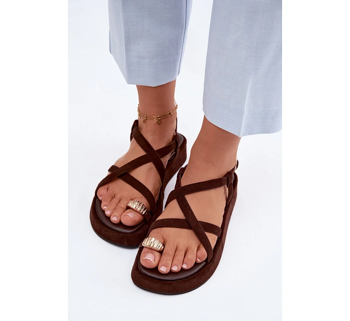 Sandály na platformě s zlatým detailem čokoládové Olmira