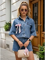Dámská džínová košilová bunda se šátkem modrá FashionStreet TY5693 Dámská džínová košilová bunda se šátkem modrá FashionStreet TY5693
