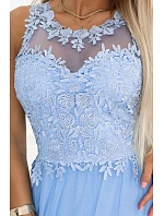 672-1 Romantické svatební maxi šaty s vyšívanou krajkou a tylem - modré 672-1 Romantické svatební maxi šaty s vyšívanou krajkou a tylem - modré