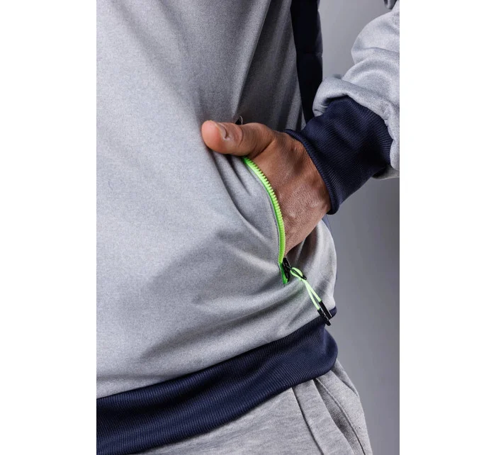 Tmvě modro-limetková pánská sportovní bunda z různých spojených materiálů (8M901-215)