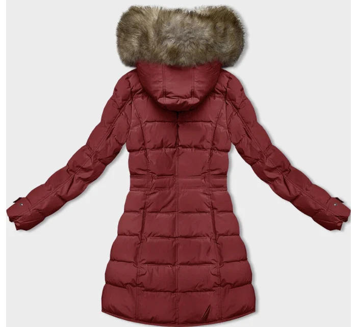 Červená dámská zimní bunda s kožešinovou podšívkou model 21246501 - LHD