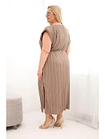 Dámské Plus Size viskózové plisované šaty s vázáním fango Dámské Plus Size viskózové plisované šaty s vázáním fango