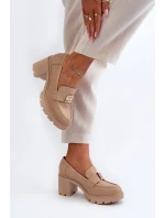 Dámské polobotky na masivním podpatku s ozdobou Beige model 21655247 - Boto