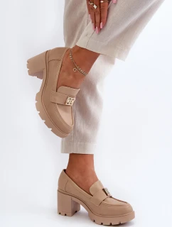 Dámské polobotky na masivním podpatku s ozdobou Beige model 21655247 - Boto
