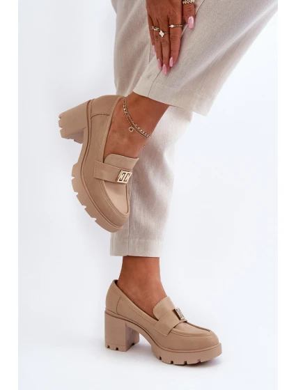 Dámské polobotky na masivním podpatku s ozdobou Beige model 21655247 - Boto