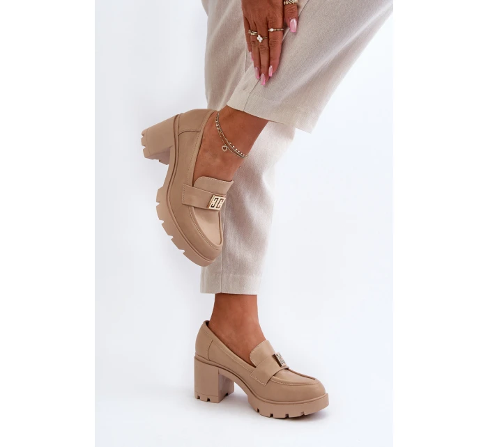 Dámské polobotky na masivním podpatku s ozdobou Beige model 21655247 - Boto