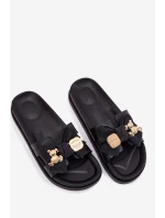 Dámské Pantofle S Mašlí A Zlatou Broží Černé Lynara Dámské Pantofle S Mašlí A Zlatou Broží Černé Lynara