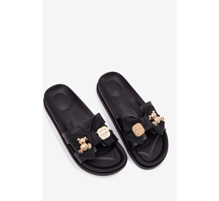 Dámské Pantofle S Mašlí A Zlatou Broží Černé Lynara Dámské Pantofle S Mašlí A Zlatou Broží Černé Lynara