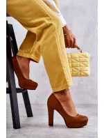 Klasické semišové lodičky na podpatku Camel Soro