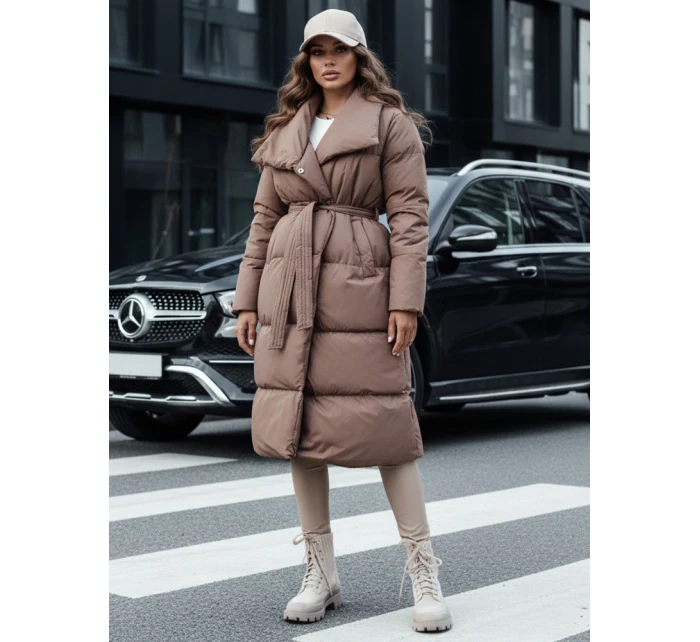 Dámský zimní dlouhý prošívaný kabát FAVI hnědý FashionStreet TY4571