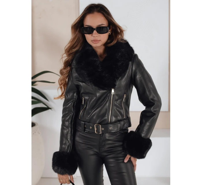 Dámská kožená bunda s kožešinou černá FashionStreet TY5212