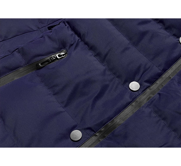 Tmavě modrá krátká vypasovaná dámská zimní bunda (5M770-215)