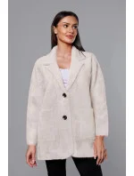 Krátký béžový vlněný přehoz přes oblečení typu alpaka model 18059157 - MADE IN ITALY Krátký béžový vlněný přehoz přes oblečení typu alpaka model 18059157 - MADE IN ITALY