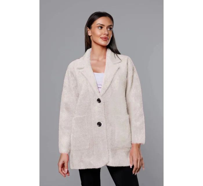 Krátký béžový vlněný přehoz přes oblečení typu alpaka model 18059157 - MADE IN ITALY Krátký béžový vlněný přehoz přes oblečení typu alpaka model 18059157 - MADE IN ITALY