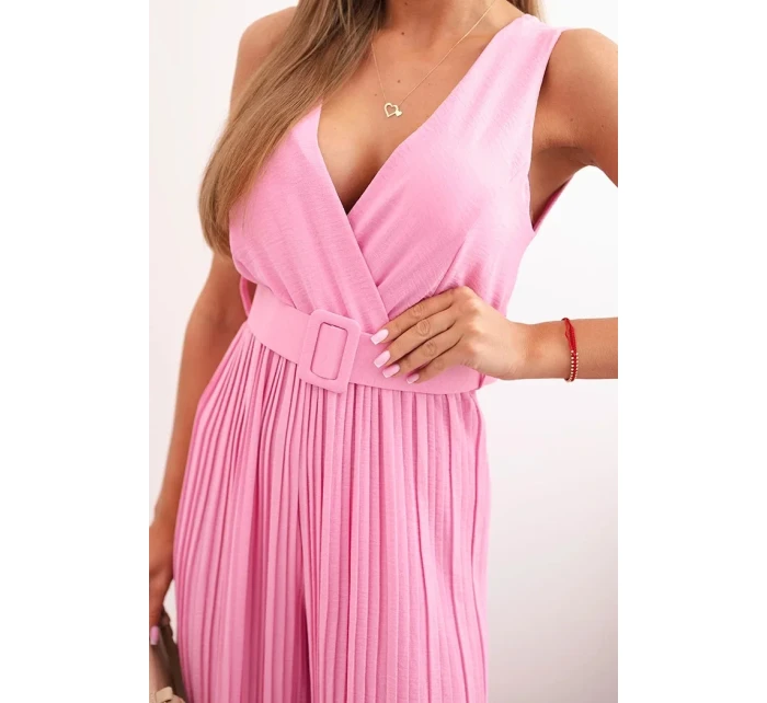 Plisovaná viskózová kombinéza světle růžová
