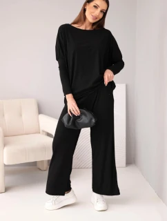 Dámský viskózový komplet s volnou blůzou a kalhotami černý