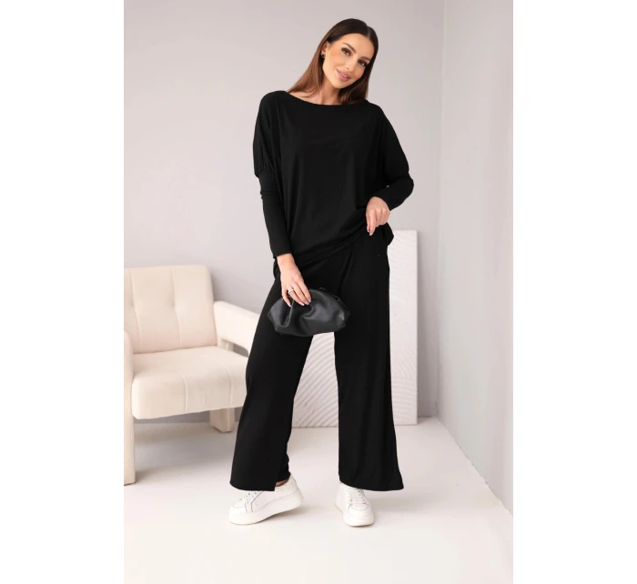 Dámský viskózový komplet s volnou blůzou a kalhotami černý