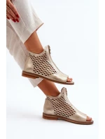 Kožené Prokreslené Sandály Na Zip Zlaté Zazoo 977/L