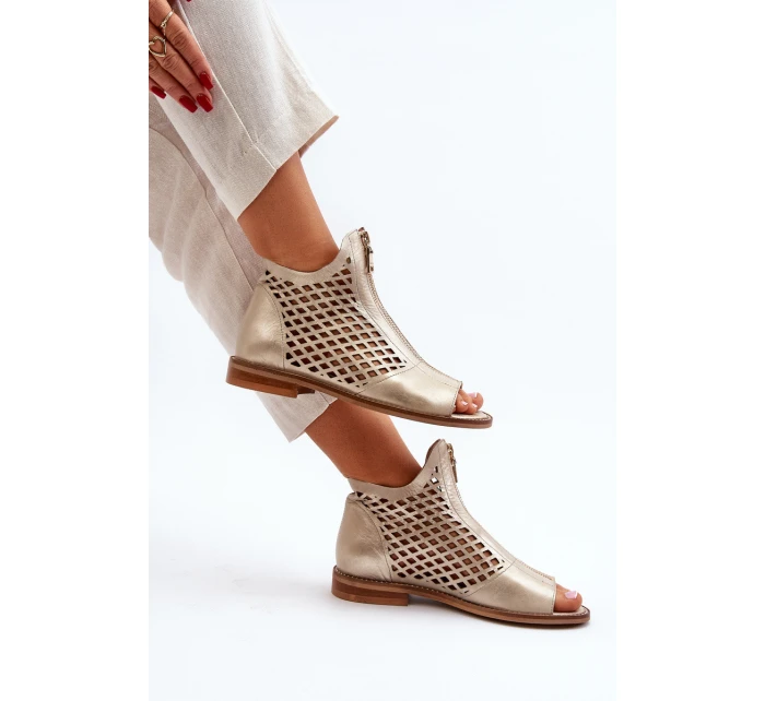 Kožené Prokreslené Sandály Na Zip Zlaté Zazoo 977/L