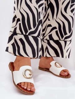 Eko Kožené Ploché Sandály Dámské S Dekorativním Detalem Bílé model 21687720 - Boto