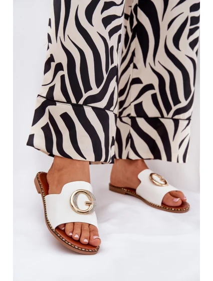 Eko Kožené Ploché Sandály Dámské S Dekorativním Detalem Bílé model 21687720 - Boto Eko Kožené Ploché Sandály Dámské S Dekorativním Detalem Bílé model 21687720 - Boto