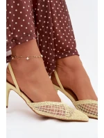 Sandály z pleteniny na podpatku žluté model 21919230 - Boto