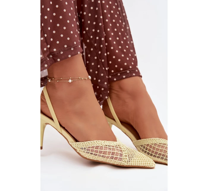 Sandály z pleteniny na podpatku žluté model 21919230 - Boto