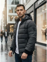 Pánská prošívaná zimní bunda s kapucí tmavě šedá Dstreet TX5095