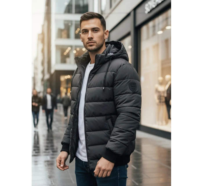 Pánská tmavě šedá prošívaná zimní bunda s kapucí FashionStreet TX5095