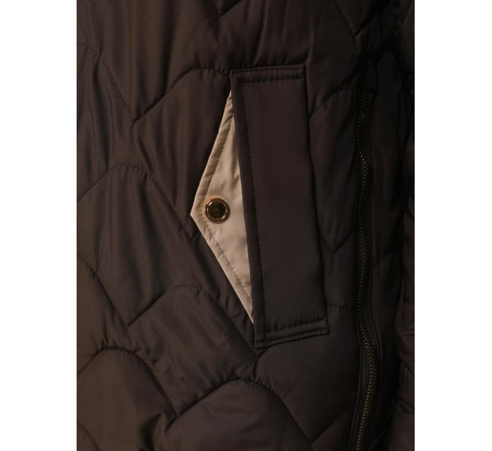 Dámská přechodná prošívaná bunda s odepínací kapucí hnědá TY5623