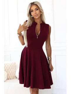 šaty s rozšířeným spodním dílem a zipem vínové model 21306302 - numoco