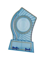 Plastová trofej - transparentní zlatá s prostorem pro vložku 25/40 mm a plaketu 56 mmX18 mm T-M