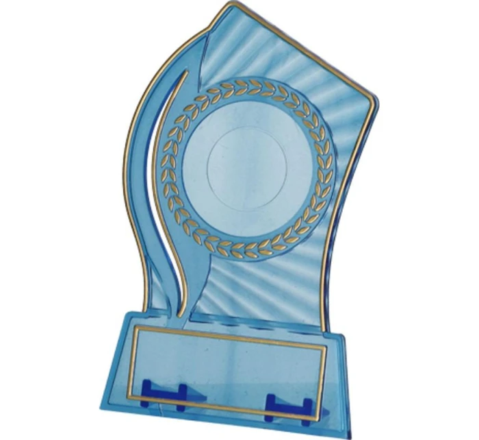 Plastová trofej - transparentní zlatá s prostorem pro vložku 25/40 mm a plaketu 56 mmX18 mm T-M