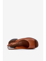 Zazoo 40376 Kožené Sandály Na Masivním Podpatku Hnědé