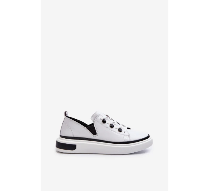 Bílé lakované dámské kožené tenisky D&A LR535