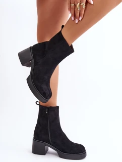 Eko semišové dámské boty na podpatku zateplené černé Meriluna