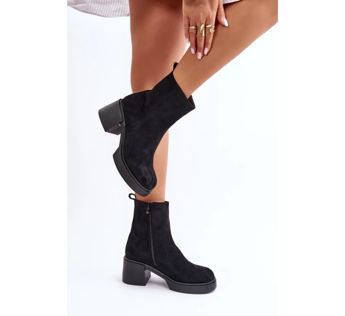 Eko semišové dámské boty na podpatku zateplené černé Meriluna Eko semišové dámské boty na podpatku zateplené černé Meriluna
