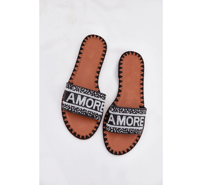 Dámské Pantofle Na Plochém Podpatku Se Zdobením Amore Černé Avelina