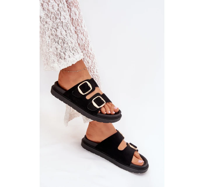 Dámské Sandały Na Platformě Se Zlatými Přezkami Černé Verena Dámské Sandały Na Platformě Se Zlatými Přezkami Černé Verena