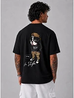 Pánské bavlněné tričko oversize s velkým potiskem černé FashionStreet NX4007R Pánské bavlněné tričko oversize s velkým potiskem černé FashionStreet NX4007R