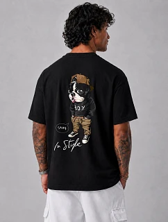 Pánské bavlněné tričko oversize s velkým potiskem černé FashionStreet NX4007R