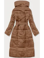 Tmavě béžový dámský zimní kabát s páskem model 21246821 - LHD Tmavě béžový dámský zimní kabát s páskem model 21246821 - LHD