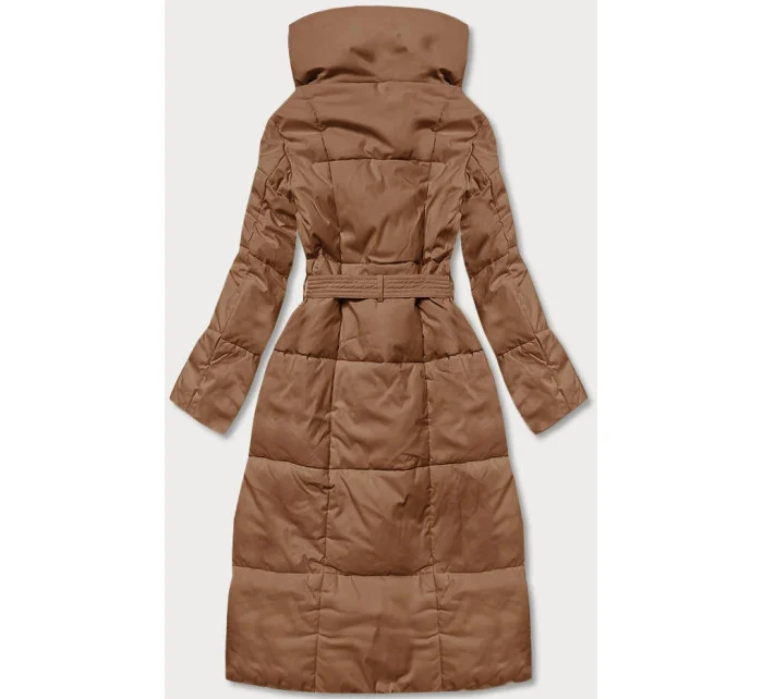 Tmavě béžový dámský zimní kabát s páskem model 21246821 - LHD Tmavě béžový dámský zimní kabát s páskem model 21246821 - LHD