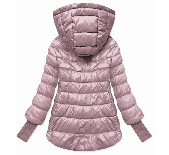 Krátká růžová dámská bunda s úpletovými stahovacími lemy (P22/P3-6636/P3-6023-52) Krátká růžová dámská bunda s úpletovými stahovacími lemy (P22/P3-6636/P3-6023-52)