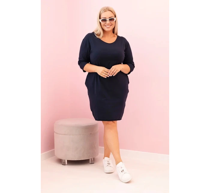 Dámská sukýnka Plus Size s bavlnou model 21259066 střihu a rukávem 3/4 modrá - K-Fashion