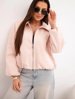 Dámská bunda se zipem a model 21961328 rukávy pudrově růžová - K-Fashion