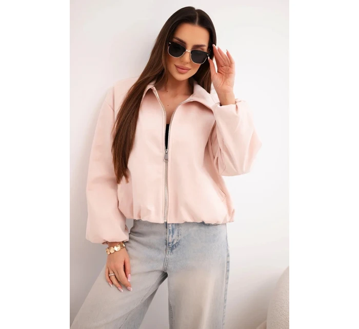 Dámská bunda se zipem a model 21961328 rukávy pudrově růžová - K-Fashion
