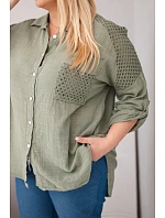 Dámská viskózová košile Plus Size s límečkem a model 22043130 vsadkou khaki - K-Fashion